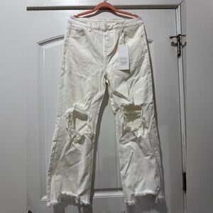 NWT! Risen Jeans. Chic Distressed White Relaxed Jeans